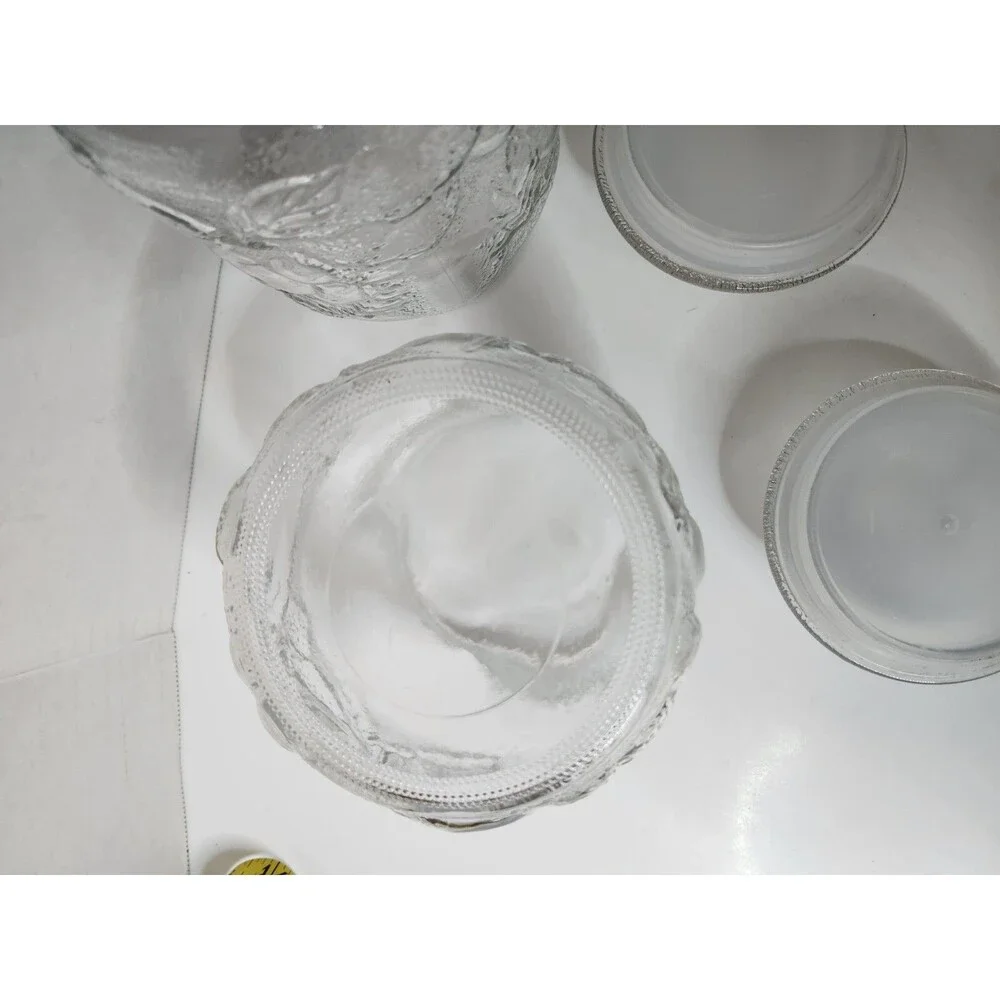 Vintage Libbey Glass Orchard Fruit Embossed Clear Glass Canisters Set of 3